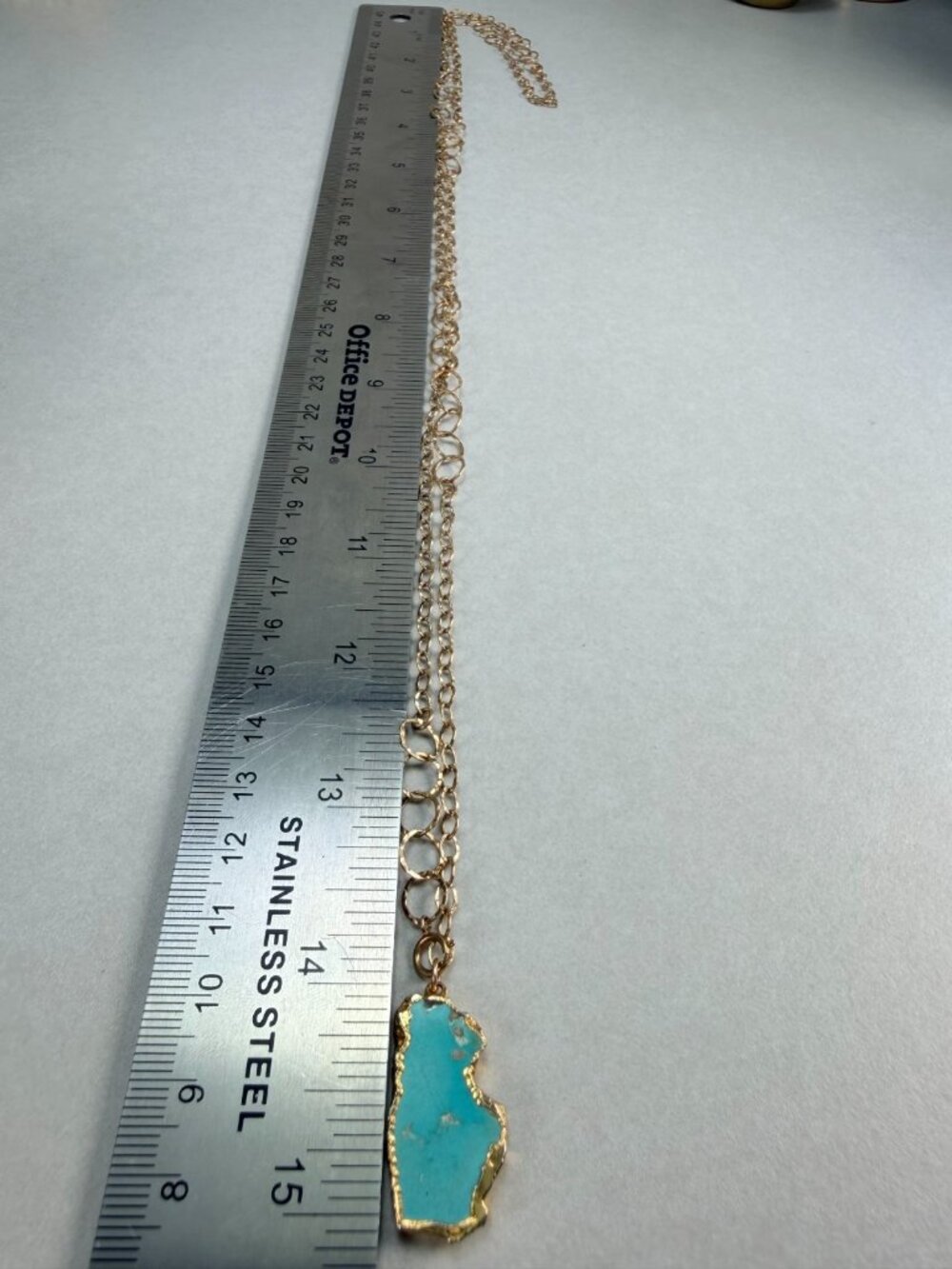 14K Gold Filled Turquoise Slice Pendant Long Necklace Boho Statement - Picture 3 of 8